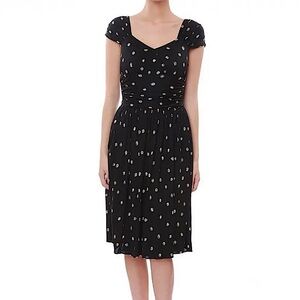 Moschino cheap chic black polka dot silk ruched fit flare v neck Y2K dress L
